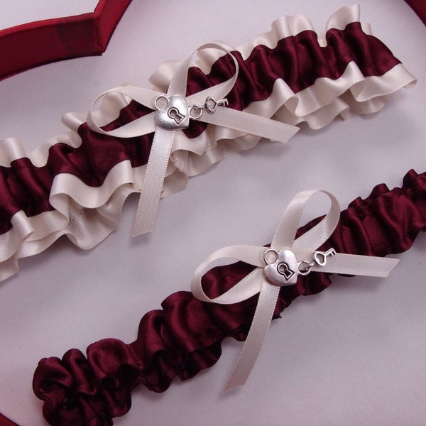 Wedding Garter Burgundy Ivory