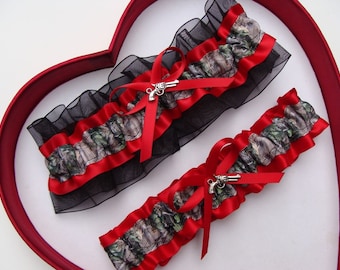 Wedding Garter Red Black Camouflage Camo Garter Camouflage Garters