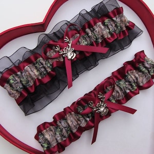 Wedding Garters Burgundy Black Camouflage Camo Prom Camouflage Garters