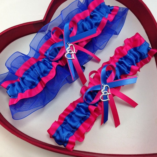 Wedding Garter Royal Blue Hot Pink