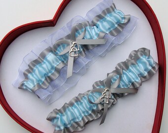 Aqua Silver White Wedding Garter
