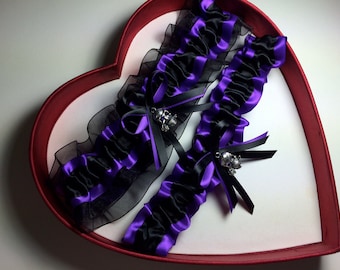Wedding Garter Goth Skull Garter Wedding Black Purple Wedding Gothic