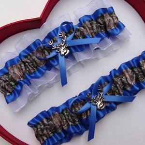Wedding Garters Royal Blue White Camouflage Camo Hunting Deer Prom Bridal Wedding Gift Camouflage Garters