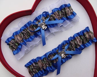 Royal Blue Camo Wedding Garter: Deer Hunting Bridal Garter