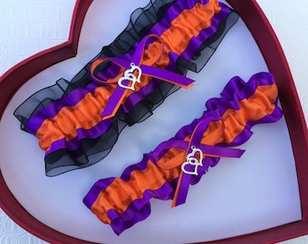 Wedding Garter Orange Purple Black