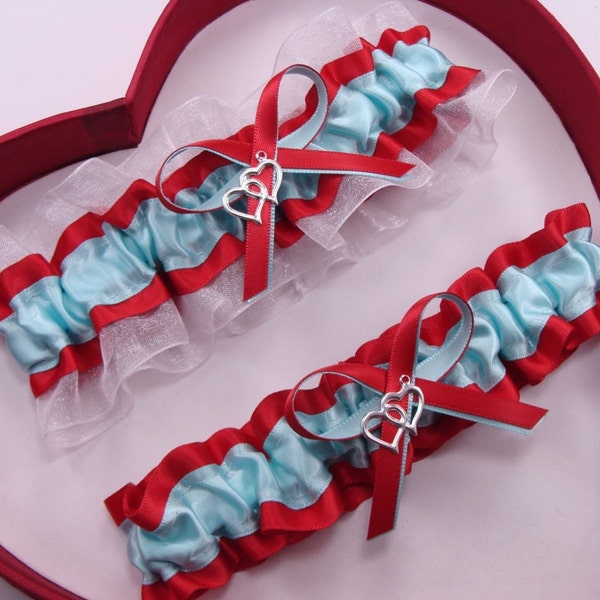 Aqua Red White Wedding Garter Prom Homecoming Dance Garter