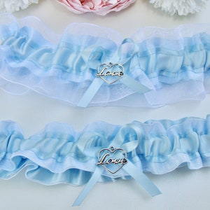 Light Blue White Wedding Garter Something Blue Wedding Garters Wedding Gift Select Charm or No Charm