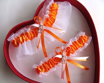 Orange & White Satin Wedding Garter: Keepsake/Toss Choice