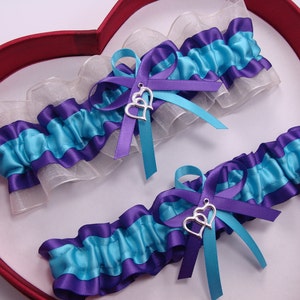 Turquoise Purple Ivory Wedding Garter