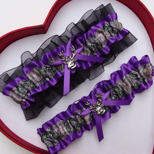 Wedding Garters Purple Black Camouflage Camo Prom Camouflage Garters