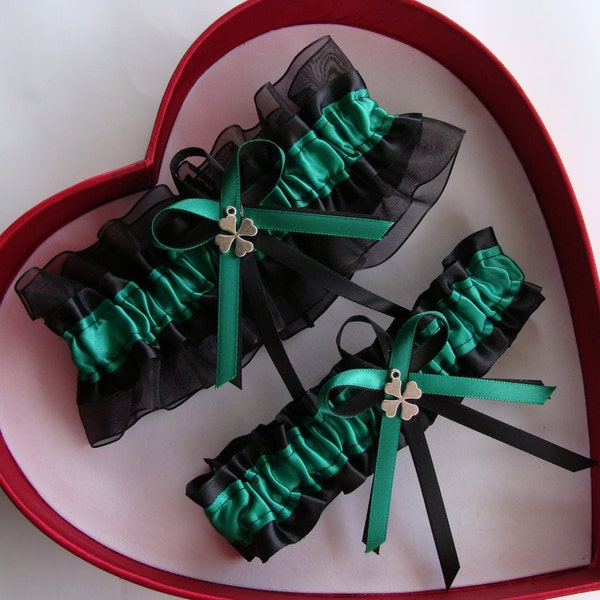 Wedding Garters Emerald Green Black Lingerie Garter