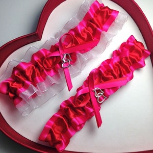Hot Pink Red White Wedding Garter