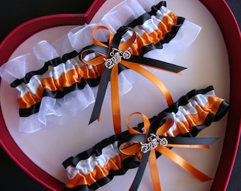 Orange Black White Harley Motorcycle Wedding Garter