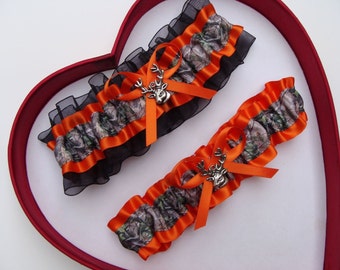 Wedding Garters BLACK ORANGE Wedding Gift