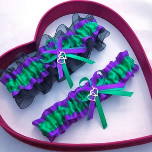Wedding Garter Emerald Green Purple Black