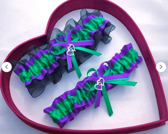 Wedding Garter Emerald Green Purple Black