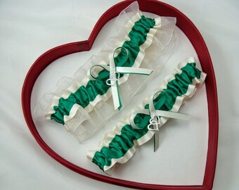 New Wedding Garters Emerald Ivory Wedding Garter Prom Homecoming GetTheGoodStuff