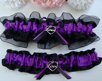Purple Black Wedding Garter  Prom Dance
