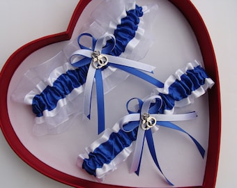 Royal Blue White - Wedding Garter Select Charm or No Charm