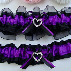 Purple Black Wedding Garter Rhinestone Heart Garter Wedding Gift