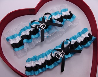 Black White Turquoise Wedding Garter Prom Garter