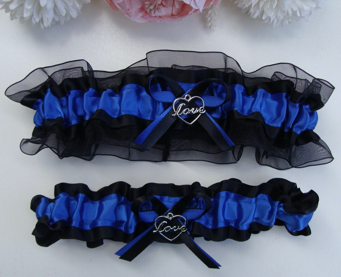 Wedding Garter Royal Blue Black Wedding Garter Prom Garter image 1