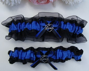 Wedding Garter Royal Blue Black Wedding Garter Prom Garter Wedding Gift Select Charm or No Charm