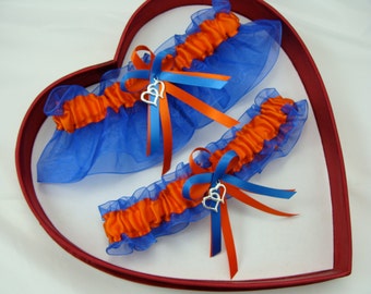 Jarretière de mariage Orange Bleu Royal