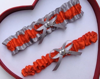 Wedding Garter Orange  Silver Gray