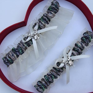 New Sheer Ivory Camouflage Camo Wedding Garter Hunting Deer Prom Bridal Wedding Gift Camouflage Garters