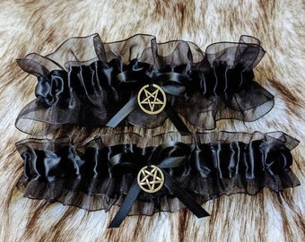 Black Wedding Garter Goth Wedding Garter Lingerie Garter Select Charm or No Charm Triple Moon Goddess