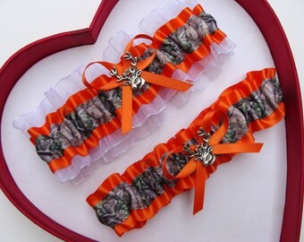 Orange Camo Wedding Garter: Deer Hunting Bridal Garter