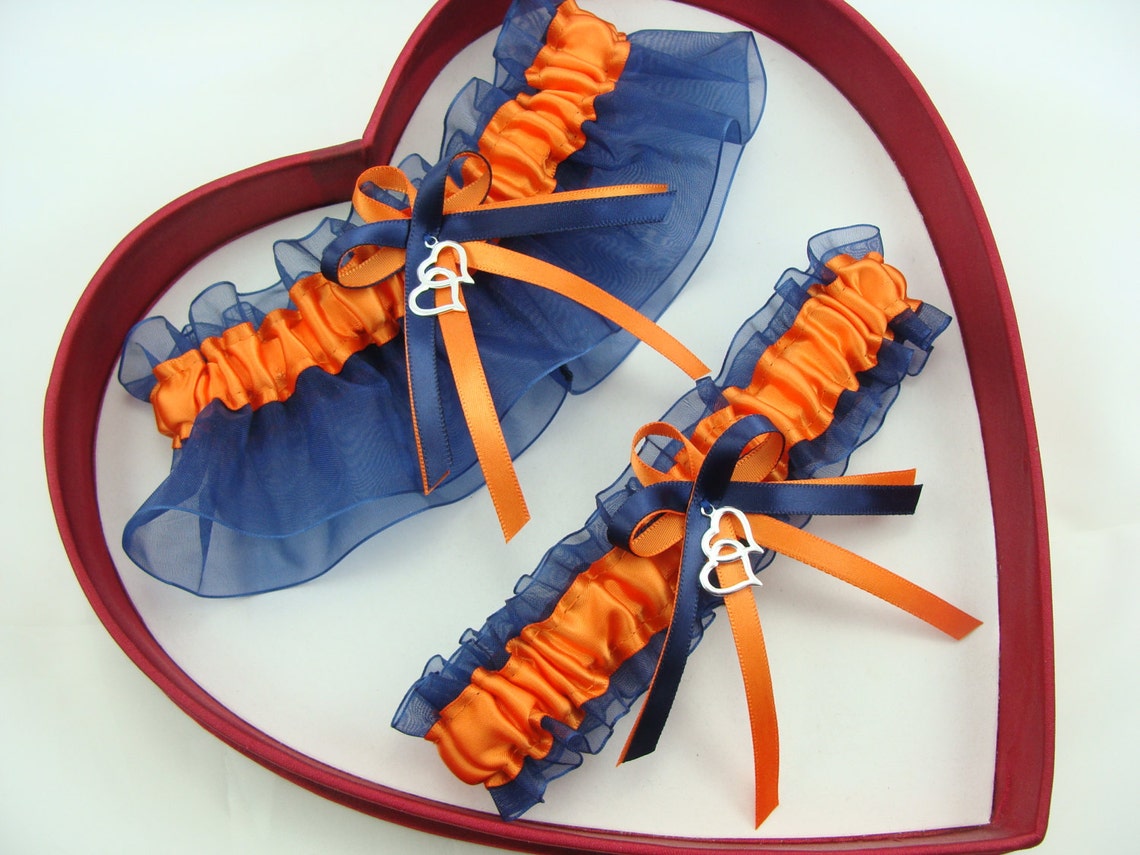 New Wedding Garters Orange Navy Blue image 1