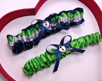 Apple Silver Navy Blue Wedding Garter