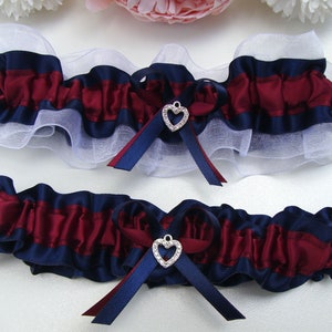 Custom Wedding Garter Set With Blush, Navy Blue, Lace And