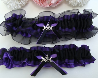 Purple Black Goth Gothic Wedding Garter Goth Lingerie Garter Select Charm or No Charm