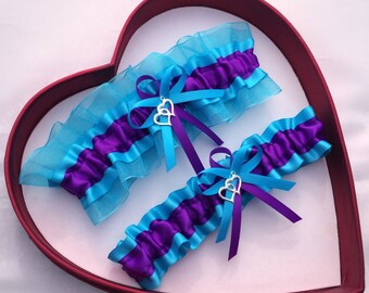 Wedding Garters Turquoise Purple Set Keepsake Toss Prom