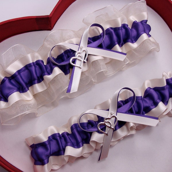 Purple Ivory Wedding Garter