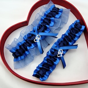 New Navy Blue Royal Blue Smoke Blue Wedding Garters Prom Homecoming Dance