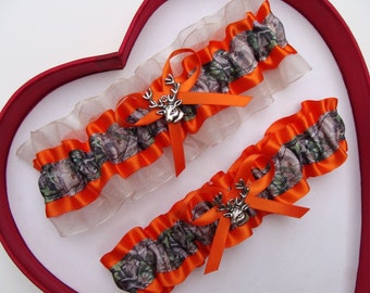 New Orange Ivory Camouflage Camo Wedding Garter Hunting Deer Prom Camouflage Garters