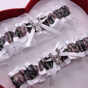 New White Camouflage Camo Wedding Garter Hunting Deer Hunter Prom Camouflage Garters Bridal wedding gift image 1