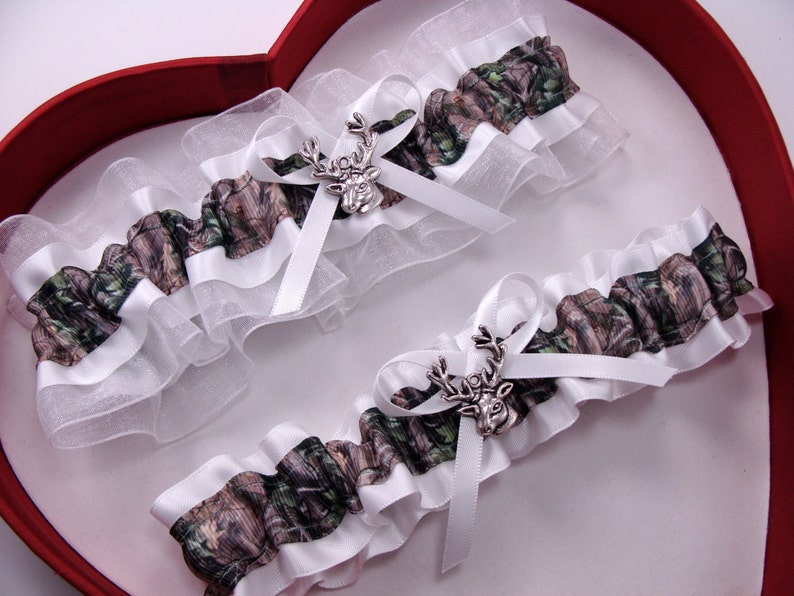 New White Camouflage Camo Wedding Garter Hunting Deer Hunter Prom Camouflage Garters Bridal wedding gift image 1