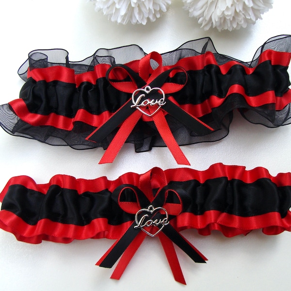 Wedding Garter Red Black Select Charm or No Charm