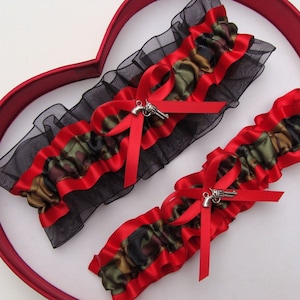 Wedding Garters Red Black Camouflage Army Camo Camouflage Garters