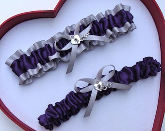 Wedding Garter Plum Silver