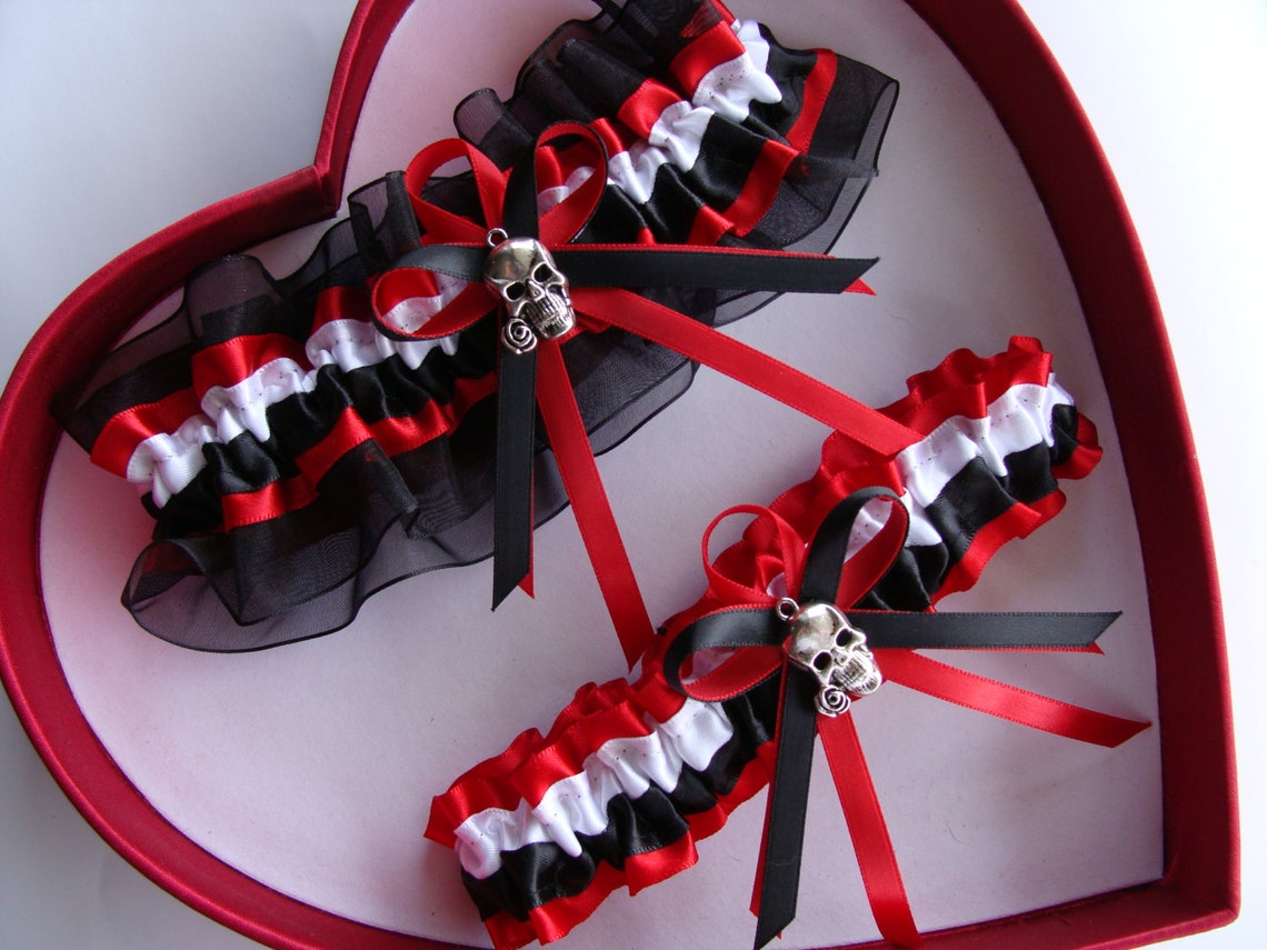 Wedding Garter Black White Red Wedding Garter image 1