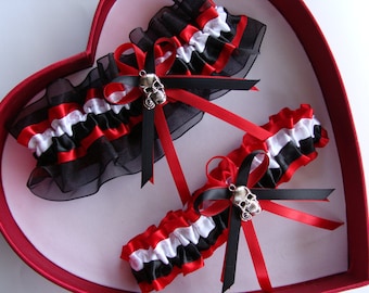 Wedding Garter Black White Red Wedding Garter