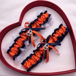 Orange Navy Blue White Wedding Garter  Homecoming Dance Prom