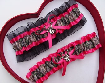 Ligas de boda NEGRO ROSA FUENTE Camuflaje Camuflaje Graduación Regalo de boda Ligas de camuflaje