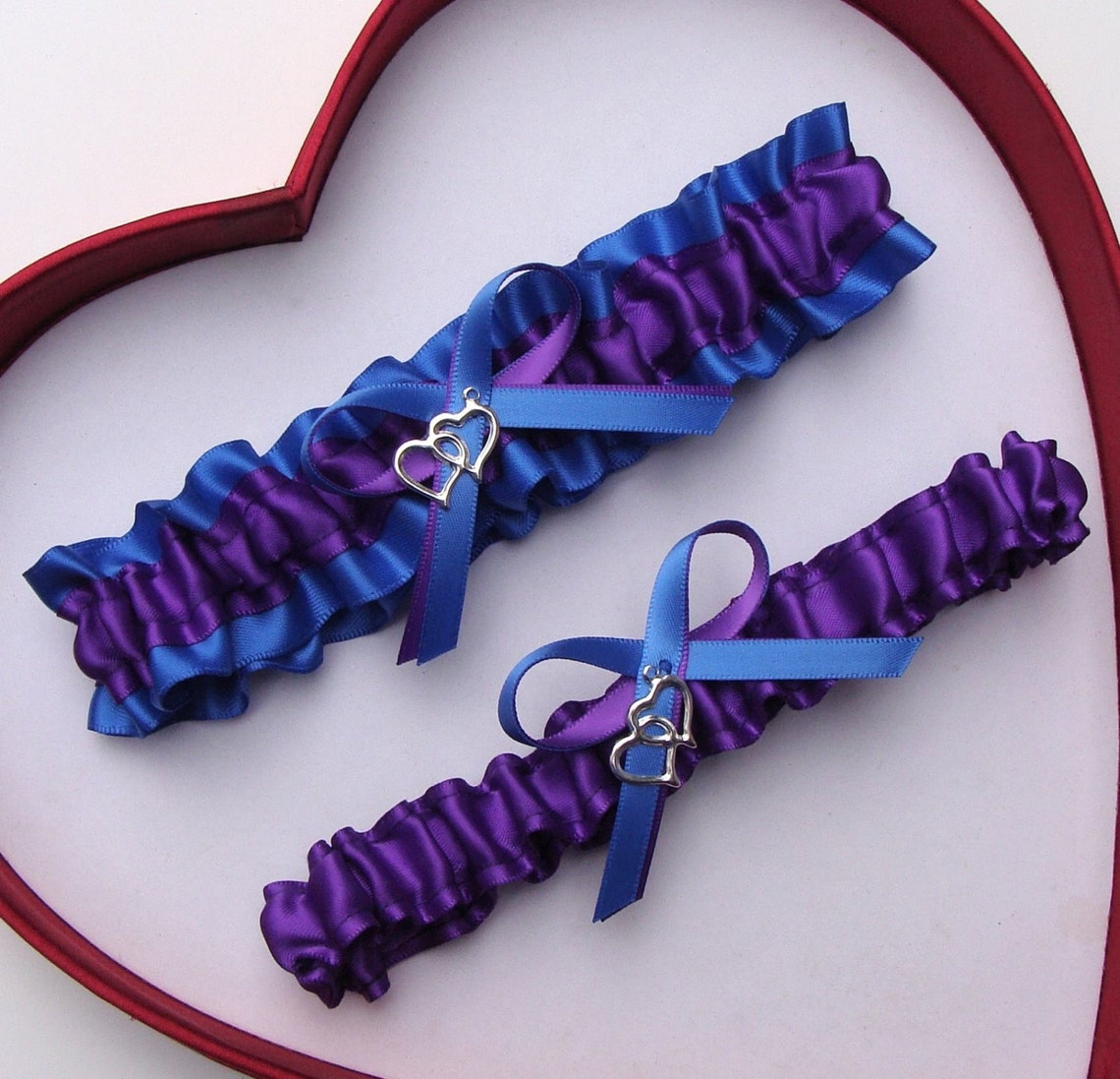 New Royal Blue Purple Wedding Garters Prom Homecoming Dance image 1